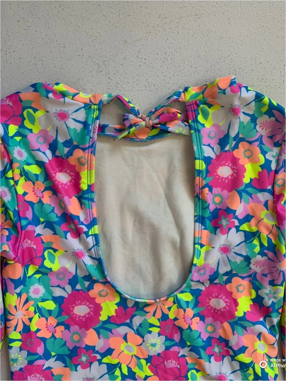 Cat & Jack Girls Large Colorful Flower Print Long Sleeve One Piece Swimsuit NWOT